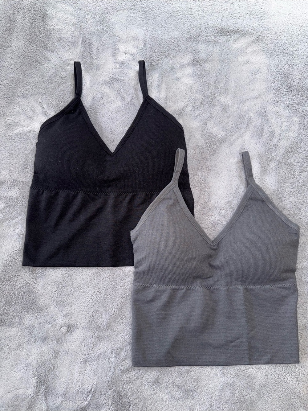 Ribbed Cropped Cami Tank Top Bundle Black & Gray Set of 2
